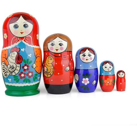 Russian wooden Matryoshka dolls, hand-painted Babushka dolls, bear Russian doll.