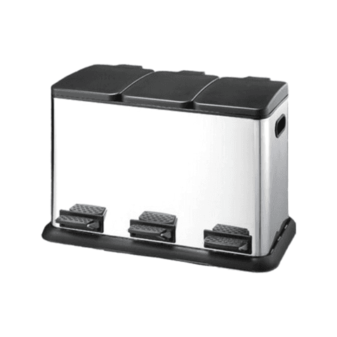 Stainless steel trash can with three sections for indoor use - suitable for commercial restrooms - for medical purposes