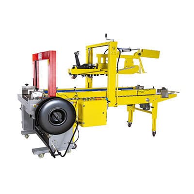 Automatic tape dispenser link with strapping machine